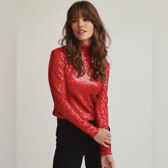 RW&CO. Tops - RW&CO Sequined Longsleeve Mock-neck Crop Top